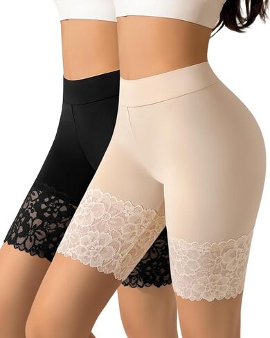 شورت J-pone سهل الارتداء تحت الفساتين، شورت دانتيل ناعم مضاد للغضب للنساء، شورت قصير بدون خياطة، ملابس داخلية عالية الخصر in Kuwait