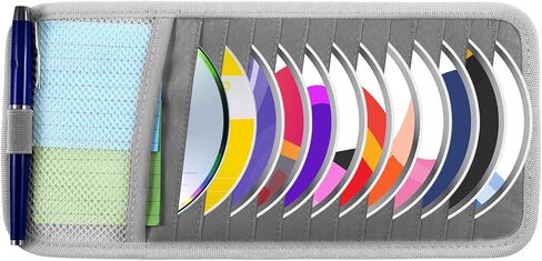 Cd Car Holder, Large Capacity CD Visor Holders for Car DVD Storage Case with 12 Disc Sleeves 1 Mesh Pocket 1 Pen Holder and Elastic Band Grey in Saudi Arabia