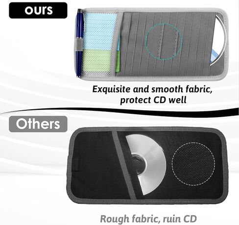 Cd Car Holder, Large Capacity CD Visor Holders for Car DVD Storage Case with 12 Disc Sleeves 1 Mesh Pocket 1 Pen Holder and Elastic Band Grey in Saudi Arabia