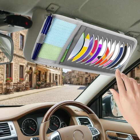 Cd Car Holder, Large Capacity CD Visor Holders for Car DVD Storage Case with 12 Disc Sleeves 1 Mesh Pocket 1 Pen Holder and Elastic Band Grey in Saudi Arabia
