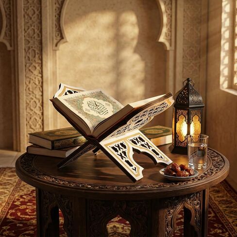 Weysat Quran Stand Bible Stands for Reading Quran Bible Holder Rehal Wooden Carved Eid Decorative Book Shelf Islamic Rehal Gift for Reading Religious Texts Durable Support in Saudi Arabia