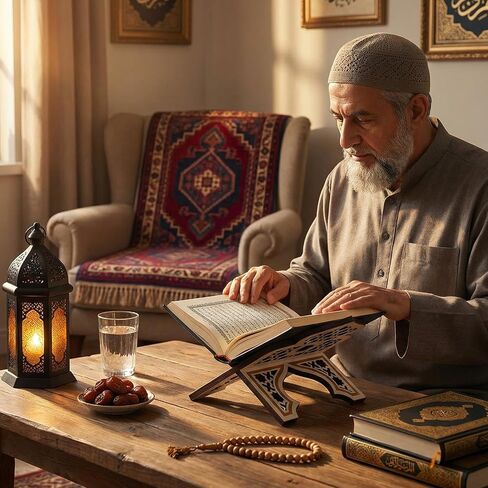 Weysat Quran Stand Bible Stands for Reading Quran Bible Holder Rehal Wooden Carved Eid Decorative Book Shelf Islamic Rehal Gift for Reading Religious Texts Durable Support in Saudi Arabia