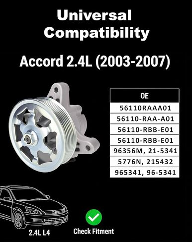 مضخة توجيه كهربائية Flecto 21-5341 مع بكرة متوافقة مع Honda 2004-2007 Accord EX Coupe 2-Door 2.4L، 2003-2007 Accord EX/LX Sedan 4-Door 2.4L، يستبدل # 56110-RAA-A01، 56110RAAA03 in Kuwait