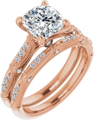 Scalloped 2-4 CT Moissanite Bridal Ring Set for Women | Cathedral Milgrain Solitaire Wedding Ring for Her Size 4-12 | 925 Sterling Silver, 10K/14K/18K Solid Gold in Saudi Arabia
