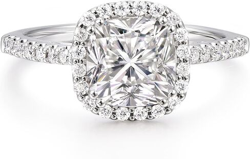 14K الذهب الأبيض 2.5 قيراط وسادة قطع مويسانيتي خاتم الخطوبة 14K الذهب مويسانيتي خواتم 2.5CT وسادة هالو مويسانيتي خواتم للنساء in Saudi Arabia