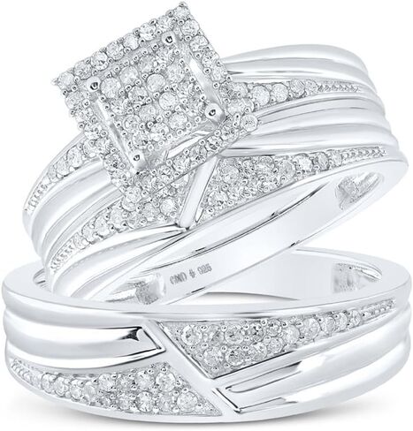 Jewels By Lux Sterling Silver His Hers Round Diamond Square Matching Wedding Set 1/2ctw, Womens Size 5-9, Mens Size 8-12 in Saudi Arabia