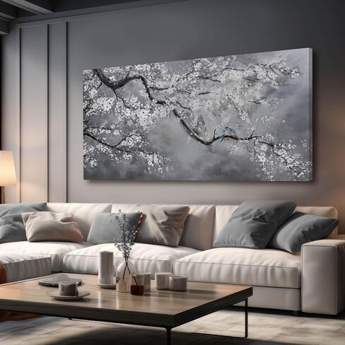 Artexist قماش جدار الفن / جدار ديكور رمادي 29 "× 58" / لوحات زيتية زهر البرقوق / جدار عمل فني كبير لغرفة المعيشة غرفة نوم مكتب المطبخ ديكور المنزل in Saudi Arabia