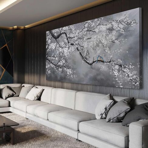 Artexist قماش جدار الفن / جدار ديكور رمادي 29 "× 58" / لوحات زيتية زهر البرقوق / جدار عمل فني كبير لغرفة المعيشة غرفة نوم مكتب المطبخ ديكور المنزل in Saudi Arabia
