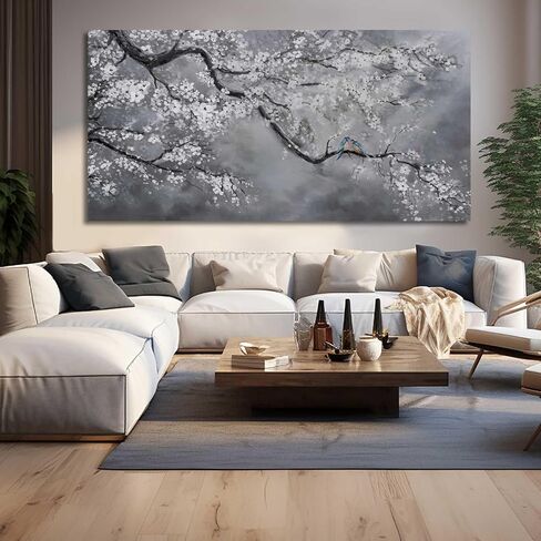 Artexist قماش جدار الفن / جدار ديكور رمادي 29 "× 58" / لوحات زيتية زهر البرقوق / جدار عمل فني كبير لغرفة المعيشة غرفة نوم مكتب المطبخ ديكور المنزل in Saudi Arabia