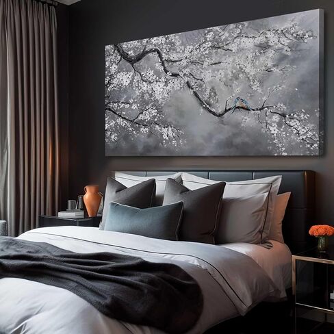 Artexist قماش جدار الفن / جدار ديكور رمادي 29 "× 58" / لوحات زيتية زهر البرقوق / جدار عمل فني كبير لغرفة المعيشة غرفة نوم مكتب المطبخ ديكور المنزل in Saudi Arabia