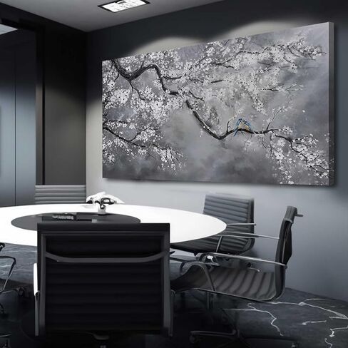 Artexist قماش جدار الفن / جدار ديكور رمادي 29 "× 58" / لوحات زيتية زهر البرقوق / جدار عمل فني كبير لغرفة المعيشة غرفة نوم مكتب المطبخ ديكور المنزل in Saudi Arabia