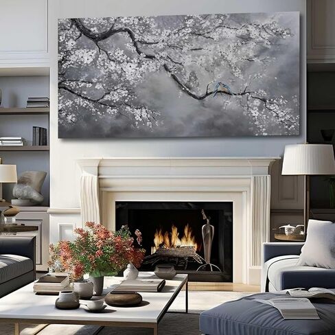 Artexist قماش جدار الفن / جدار ديكور رمادي 29 "× 58" / لوحات زيتية زهر البرقوق / جدار عمل فني كبير لغرفة المعيشة غرفة نوم مكتب المطبخ ديكور المنزل in Saudi Arabia