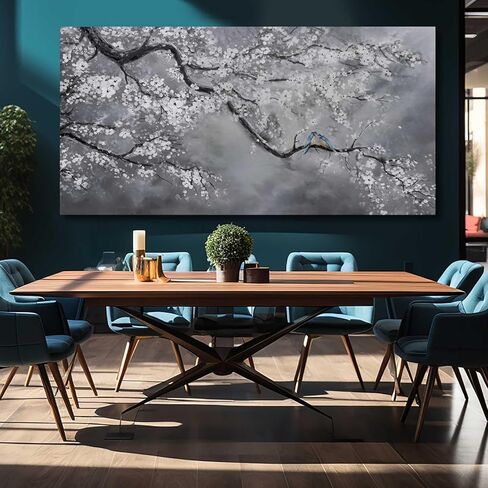 Artexist قماش جدار الفن / جدار ديكور رمادي 29 "× 58" / لوحات زيتية زهر البرقوق / جدار عمل فني كبير لغرفة المعيشة غرفة نوم مكتب المطبخ ديكور المنزل in Saudi Arabia