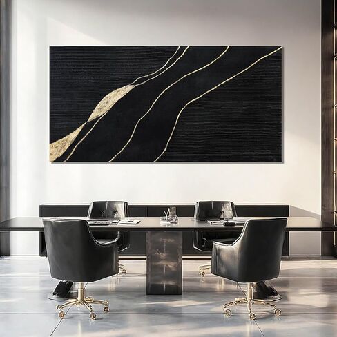 SHEYOYE Living Room Black Canvas Wall Art, and Gold Lines Modern Wall Art, Wall Hanging Office Wall Decor, Modern Bedroom Dormitory Home Decoration Aesthetic, 24" x 48" in Saudi Arabia