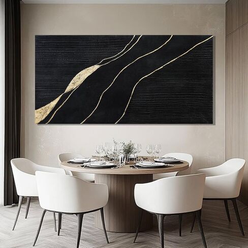 SHEYOYE Living Room Black Canvas Wall Art, and Gold Lines Modern Wall Art, Wall Hanging Office Wall Decor, Modern Bedroom Dormitory Home Decoration Aesthetic, 24" x 48" in Saudi Arabia