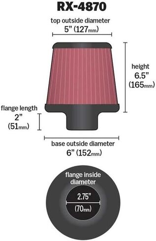 K&N High-Flow Original Lifetime Universal X-Stream Clamp-On Air Filter: High Performance, Premium: Flange Diameter: 2.75 In, Filter Height: 6.5 In, Flange Length: 2 In, Shape: Round Tapered, RX-4870 in Kuwait
