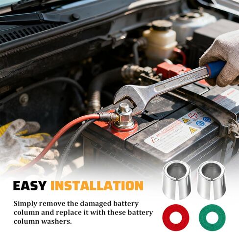 Car Battery Post Terminal Shims with Washers, 4PCS Positive & Negative Auto Lead Terminal Converter Shim Caps, Vehicle Pure Anode Cathode Sleeves, Universal for SUV RV Truck in Saudi Arabia
