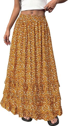 BTFBM Skirts for Women Summer Flowy A-Line Floral Boho Maxi Skirt Long Wedding Guest Dresses Spring Outfits 2026 in Kuwait