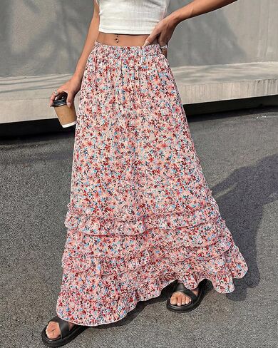 BTFBM Skirts for Women Summer Flowy A-Line Floral Boho Maxi Skirt Long Wedding Guest Dresses Spring Outfits 2026 in Kuwait