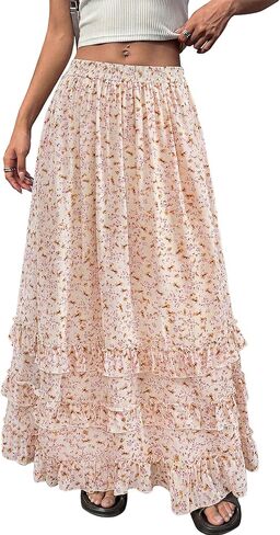 BTFBM Skirts for Women Summer Flowy A-Line Floral Boho Maxi Skirt Long Wedding Guest Dresses Spring Outfits 2026 in Kuwait