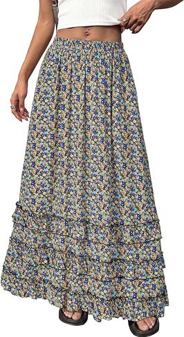 BTFBM Skirts for Women Summer Flowy A-Line Floral Boho Maxi Skirt Long Wedding Guest Dresses Spring Outfits 2026 in Kuwait