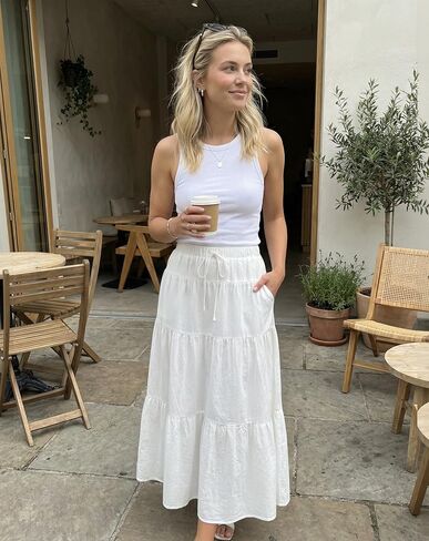 SEMARO Summer Maxi Skirts for Women Tiered A-Line Boho Flowy Long Skirts High Waist Beach Dress with Pockets in Saudi Arabia