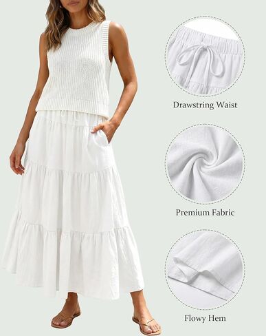 SEMARO Summer Maxi Skirts for Women Tiered A-Line Boho Flowy Long Skirts High Waist Beach Dress with Pockets in Saudi Arabia