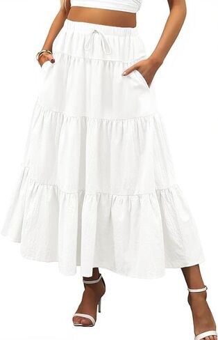 SEMARO Summer Maxi Skirts for Women Tiered A-Line Boho Flowy Long Skirts High Waist Beach Dress with Pockets in Saudi Arabia
