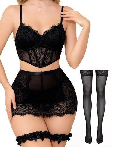 ملابس داخلية مثيرة للنساء من الدانتيل مشد Bralette تنورة صغيرة الأزهار الملابس الداخلية مجموعات بيبي دول غريبة مع ثونغ in Kuwait