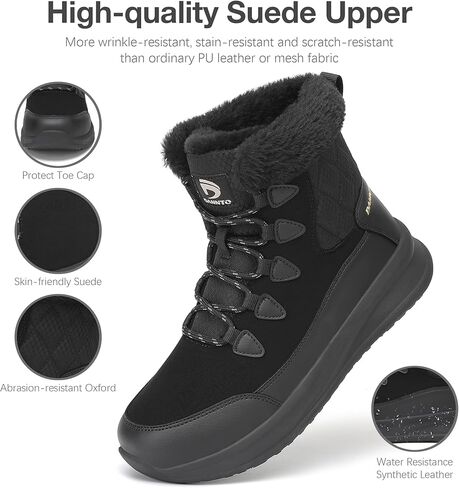 Dannto Womens Winter Snow Boots Warm Fur Lined Ankle Shoes Water Resistant Booties Non Slip Sole in Kuwait