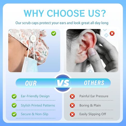 6 قطع قبعات فرك للنساء قبعات التمريض مع أزرار قبعات فرك قابلة للتعديل لقبعات طبيب الأسنان مع عصابة رأس قابلة للتعديل حامل ذيل حصان متعدد in Kuwait