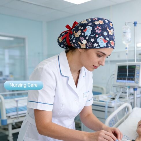 6 قطع قبعات فرك للنساء قبعات التمريض مع أزرار قبعات فرك قابلة للتعديل لقبعات طبيب الأسنان مع عصابة رأس قابلة للتعديل حامل ذيل حصان متعدد in Kuwait