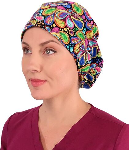 Sparkling EARTH Euro Style Riley Medical Scrub Caps - Flat Front and Roomy Back - Adjustable Cord Lock Closure - Made in USA! in Kuwait
