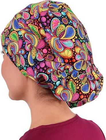Sparkling EARTH Euro Style Riley Medical Scrub Caps - Flat Front and Roomy Back - Adjustable Cord Lock Closure - Made in USA! in Kuwait