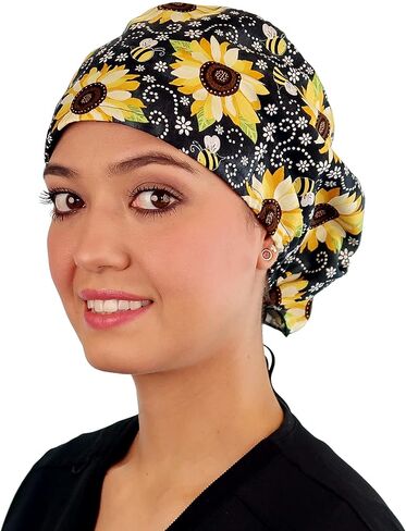 Sparkling EARTH Euro Style Riley Medical Scrub Caps - Flat Front and Roomy Back - Adjustable Cord Lock Closure - Made in USA! in Kuwait