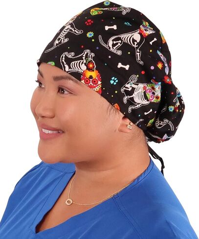 Sparkling EARTH Euro Style Riley Medical Scrub Caps - Flat Front and Roomy Back - Adjustable Cord Lock Closure - Made in USA! in Kuwait
