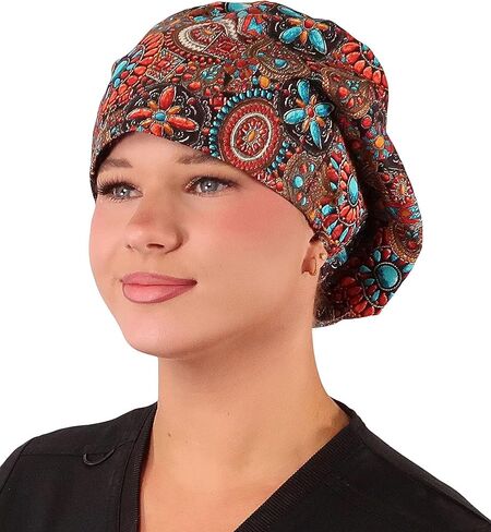 Sparkling EARTH Euro Style Riley Medical Scrub Caps - Flat Front and Roomy Back - Adjustable Cord Lock Closure - Made in USA! in Kuwait