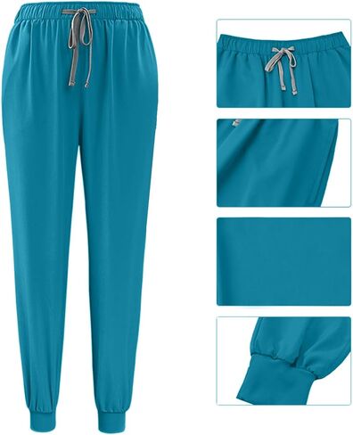 Womens Scrubs 2 Piece Set Short Sleeve V Neck Top Elastic Waist Jogger Pants Set Nurse Uniform Scrubs Workwear in Saudi Arabia