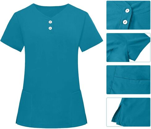 Womens Scrubs 2 Piece Set Short Sleeve V Neck Top Elastic Waist Jogger Pants Set Nurse Uniform Scrubs Workwear in Saudi Arabia
