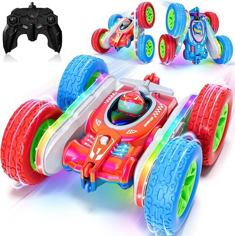 Remote Control Car, Rc Cars Stunt RC Car Toys New Upgraded Strip Lights and Headlights Car Toys Double-Sided 360° Rotating 4WD Rc Drift Truck for Boys Girls Birthday Gift (Blue) in Saudi Arabia