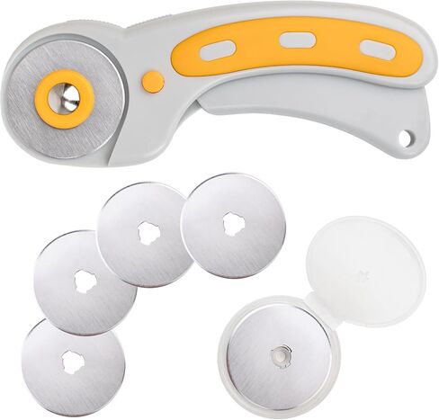 WA Portman Rotary Cutter For Fabric with 5 Rotary Blades - 45mm Rolling Cutter with Safety Lock - Fabric Roller Cutting Wheel - T-Shirt Cutting Tool in Kuwait