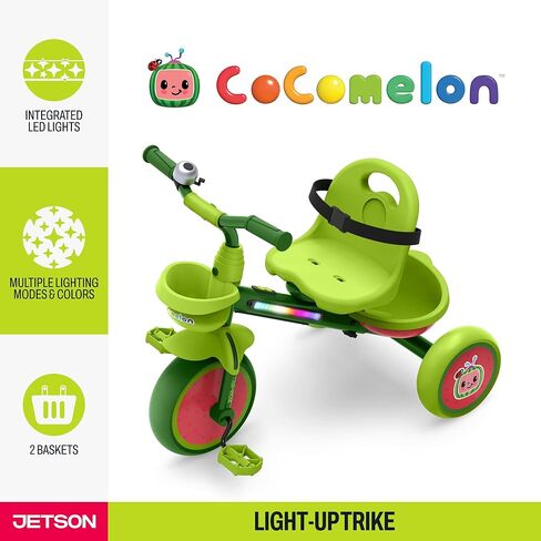 Jetson CoComelon Light-Up Trike, Front and Rear Baskets, Multi-Colored LED Lights, Seatbelt and Bell, Green, Ages 2-4, Medium in Kuwait
