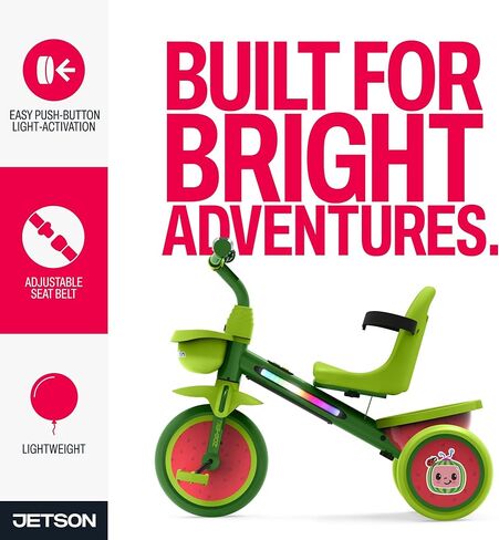 Jetson CoComelon Light-Up Trike, Front and Rear Baskets, Multi-Colored LED Lights, Seatbelt and Bell, Green, Ages 2-4, Medium in Kuwait