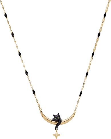 قلادة مضمنة على شكل قطة سماوية من Alex and Ani - مجوهرات سماوية مع قطة سوداء على هلال ذهبي، لونين، خالية من النيكل، قلادة قمر أنيقة للنساء in Kuwait