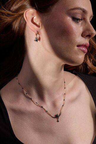 قلادة مضمنة على شكل قطة سماوية من Alex and Ani - مجوهرات سماوية مع قطة سوداء على هلال ذهبي، لونين، خالية من النيكل، قلادة قمر أنيقة للنساء in Kuwait