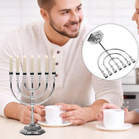 Milisten Israel Temple 7-Branch Candle Holder Menorah Vintage Style 6.69X4.92X2.75 Inch Religious Home Decor for Hanukkah and Festive Party Decoration in Saudi Arabia