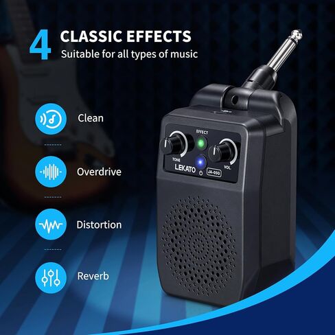 LEKATO Mini Electric Guitar Amp 5W، محمول جيتار أمبير بلوتوث مع 4 تأثيرات مدمجة، تشويه نظيف، أمبير جيتار صغير قابل لإعادة الشحن للتمرين in Kuwait