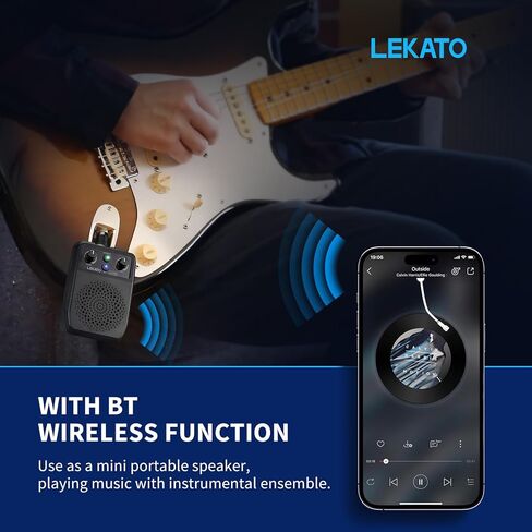 LEKATO Mini Electric Guitar Amp 5W، محمول جيتار أمبير بلوتوث مع 4 تأثيرات مدمجة، تشويه نظيف، أمبير جيتار صغير قابل لإعادة الشحن للتمرين in Kuwait