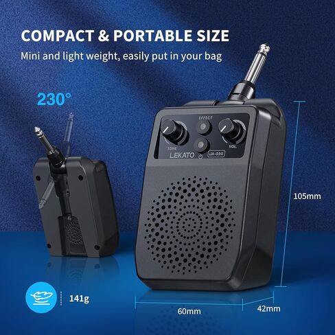 LEKATO Mini Electric Guitar Amp 5W، محمول جيتار أمبير بلوتوث مع 4 تأثيرات مدمجة، تشويه نظيف، أمبير جيتار صغير قابل لإعادة الشحن للتمرين in Kuwait