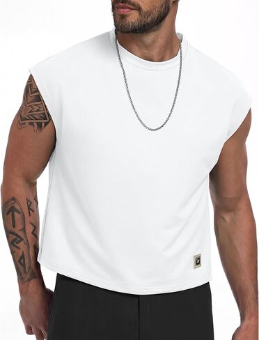 Vssjavun رجل المحاصيل الأعلى كم كاب المتضخم قميص رياضة تانك القمم اقتصاص تي شيرت Crewneck البلوز المحملة in Kuwait